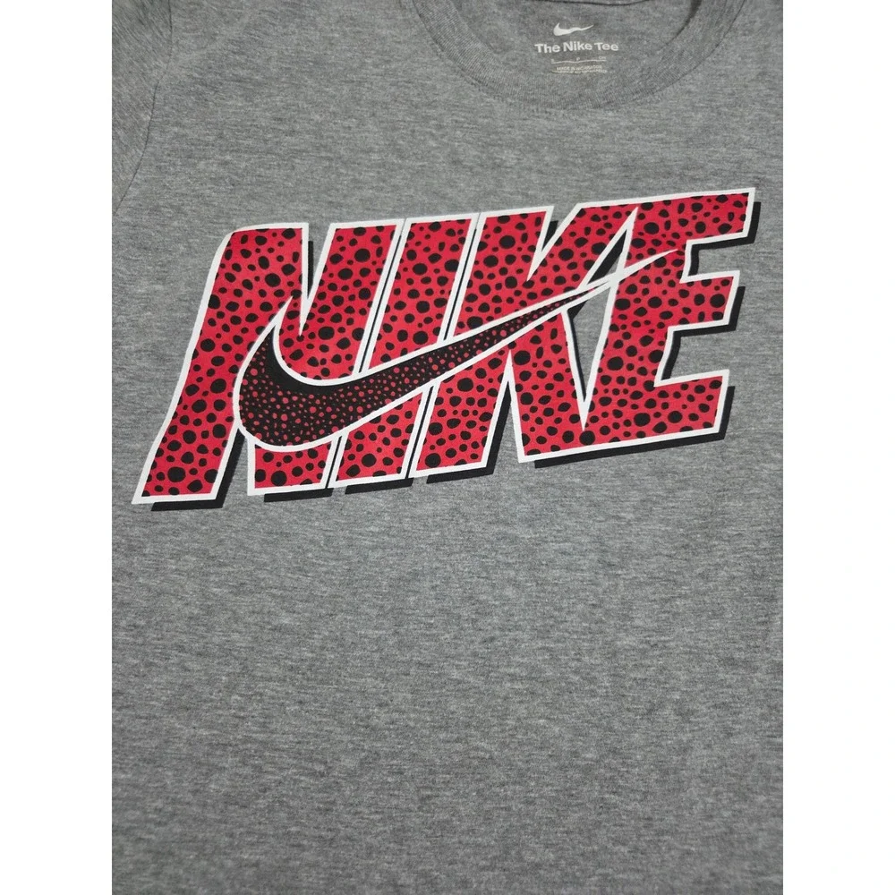 Nike Mens Safari Print Graphic T-Shirt Gray Red Logo Short Sleeve Small